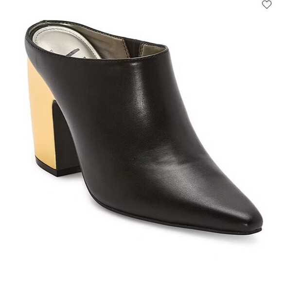 Worthington Women's Size 7 Nelda Mules 7M Black Gold Shiny Heel Slip On - Picture 1 of 13
